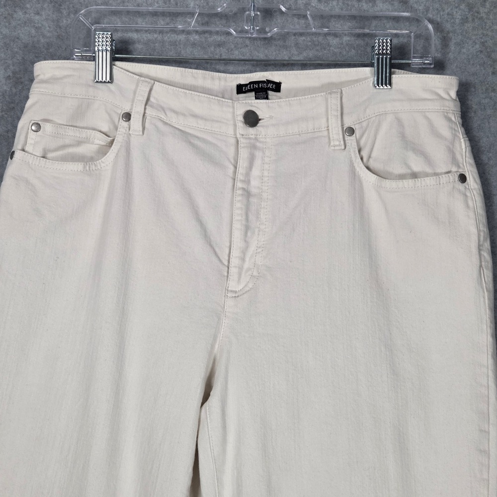 Eileen Fisher Women 12 Tapered Leg Pants White Bone Organic Cotton Stretch